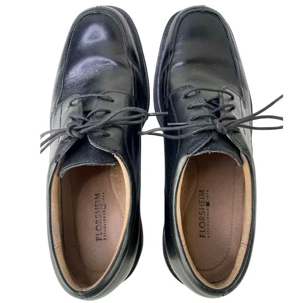 Men’s Florsheim Midtown Plain Toe Oxford Leather Black Lace Up Cushioned Sz 8.5